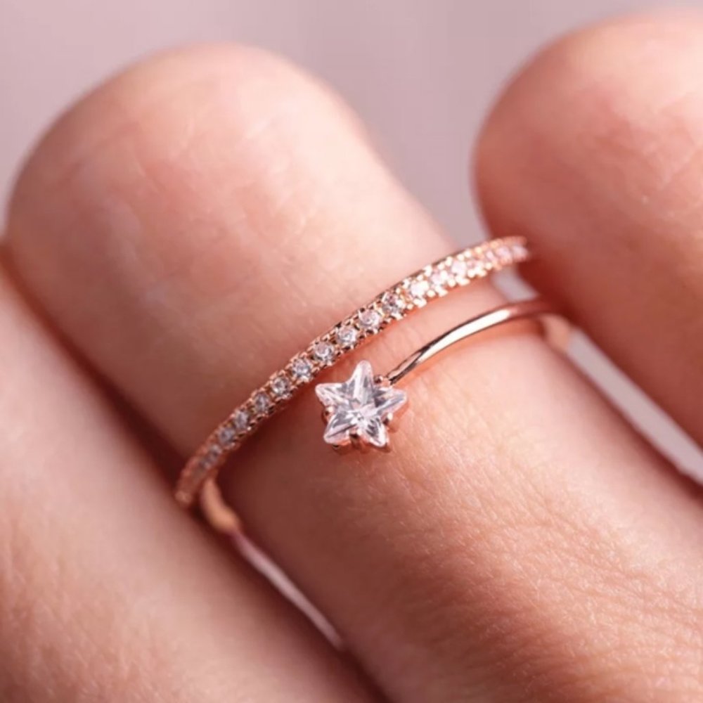 NEW 18K Rose Gold Diamond Star Adjustable Ring